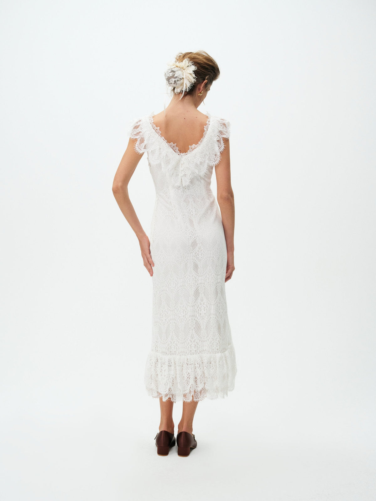 For Love & Lemons Victorian Cascade Lace Midi Dress