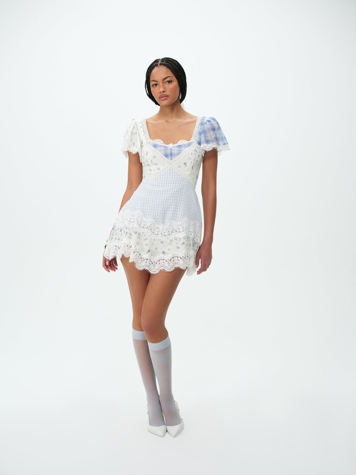 For Love & Lemons Bluebird Plaid Mini Dress