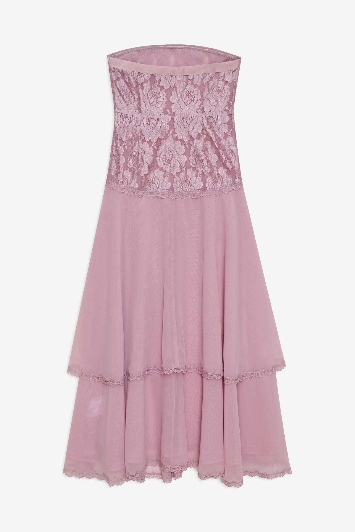 For Love & Lemons Claudia Rose Lace Strapless Midi Dress