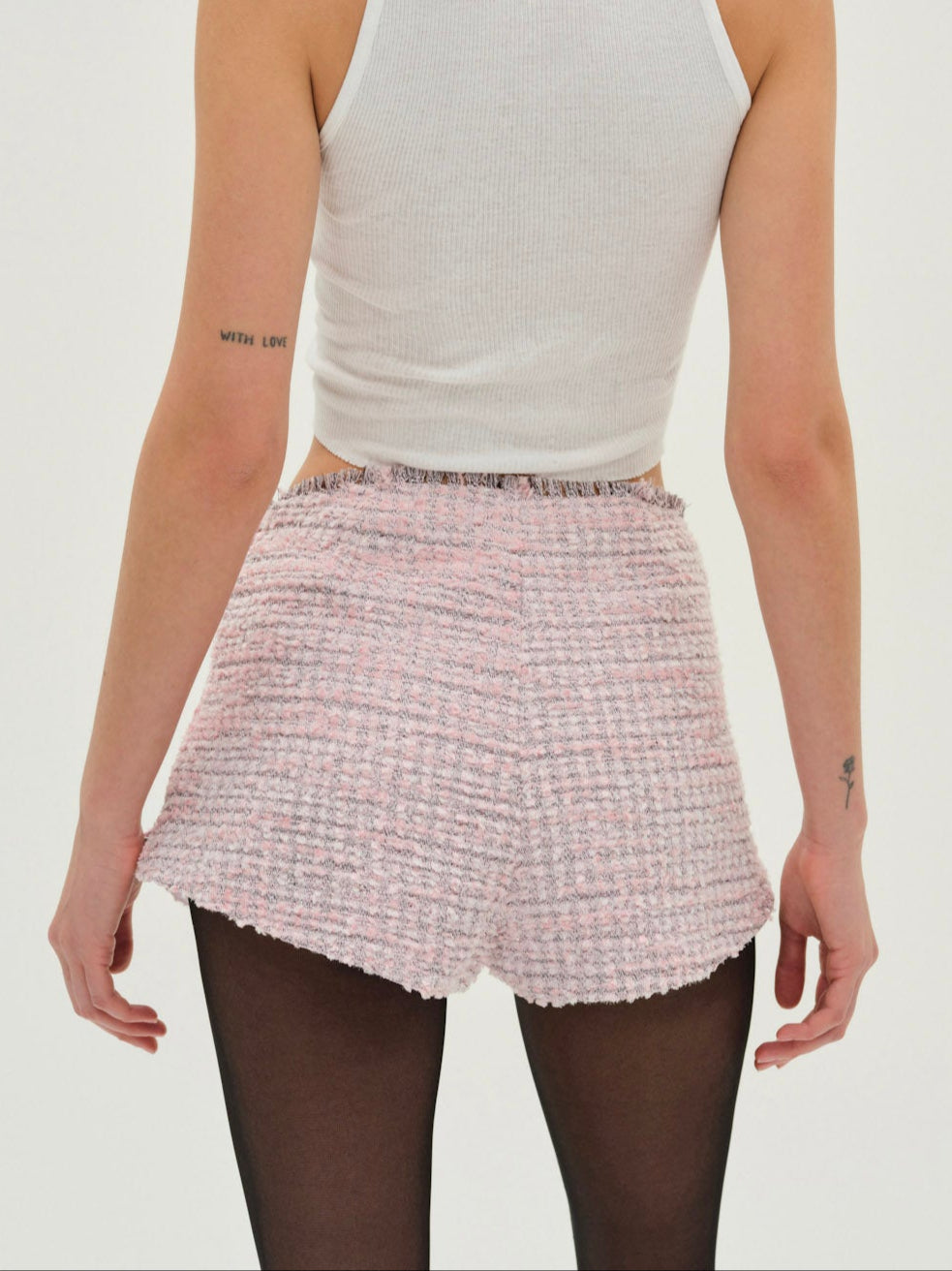 For Love & Lemons Strawberry Cream Tweed Shorts