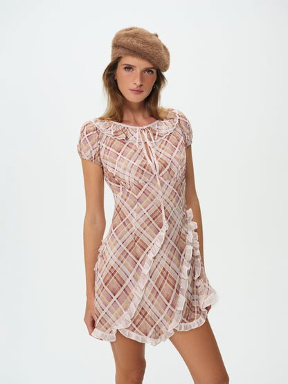 For Love & Lemons Poet Plaid Mini Dress