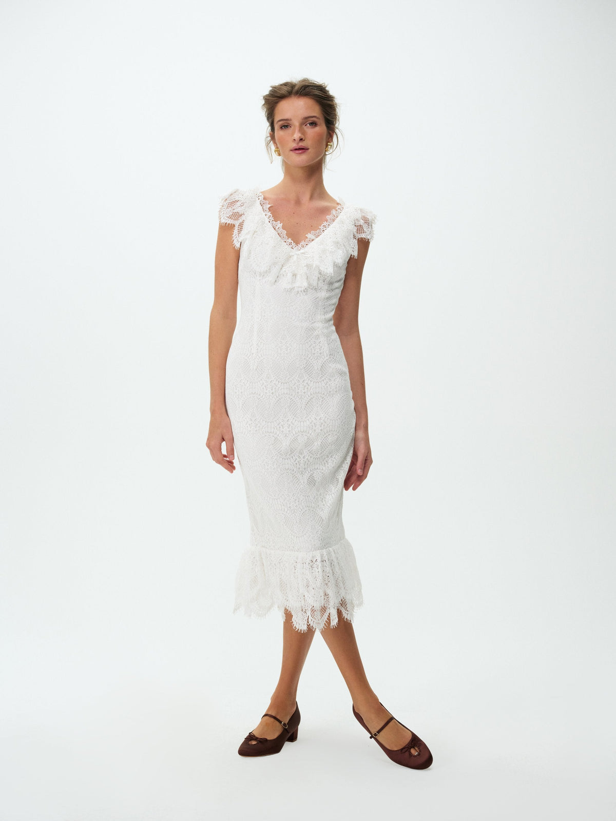 For Love & Lemons Victorian Cascade Lace Midi Dress