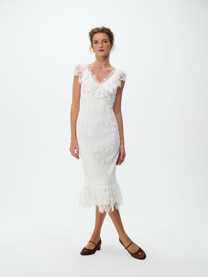 For Love & Lemons Victorian Cascade Lace Midi Dress