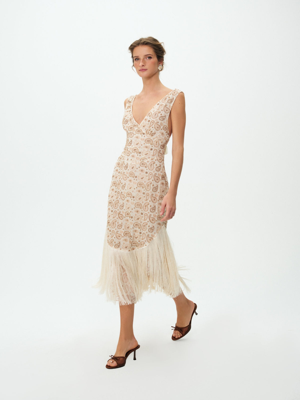 For Love & Lemons Paisley Floral Beaded Midi Dress