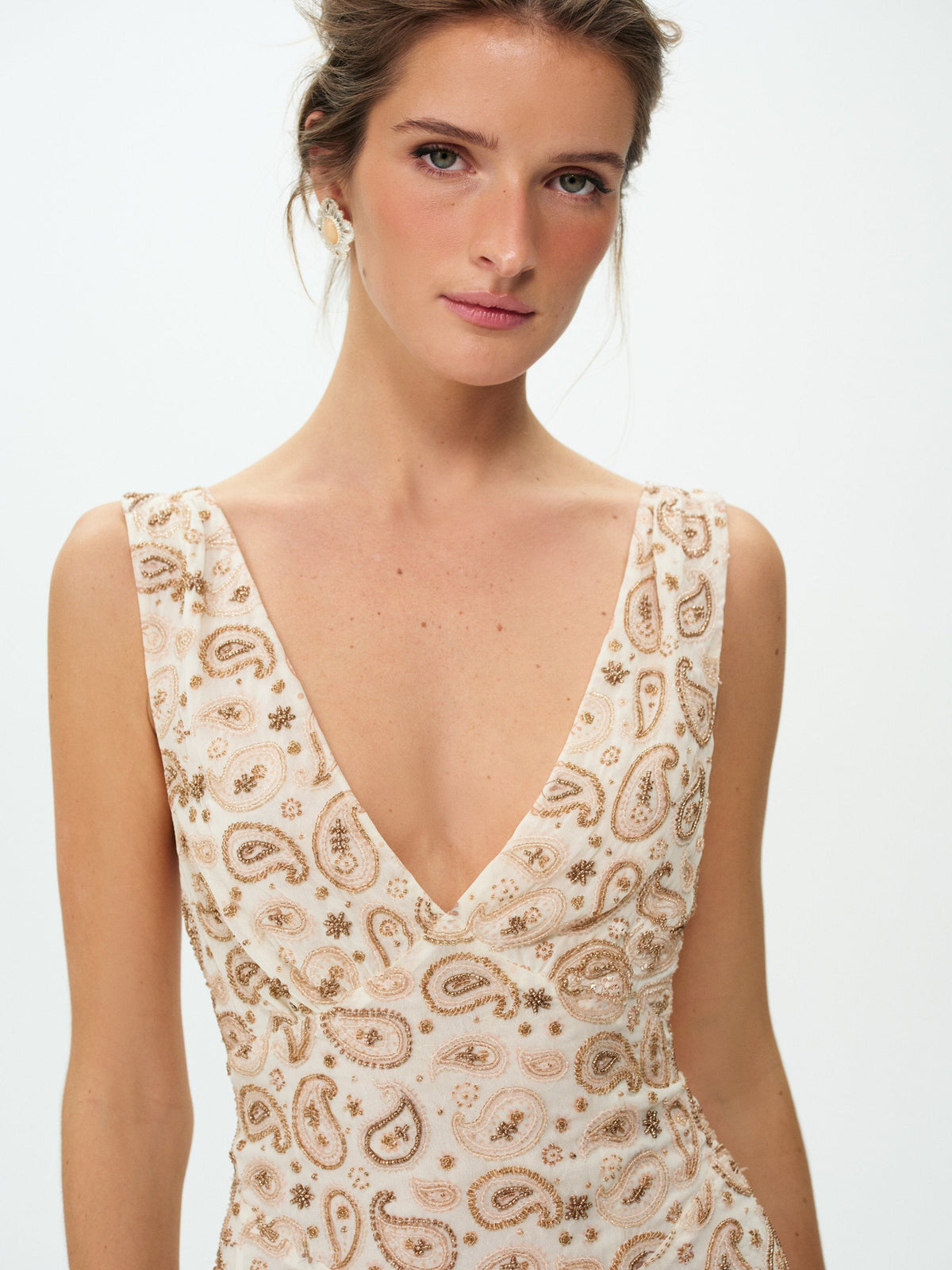 For Love & Lemons Paisley Floral Beaded Midi Dress