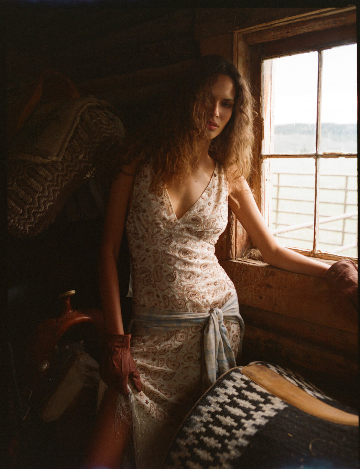 For Love & Lemons Paisley Floral Beaded Midi Dress