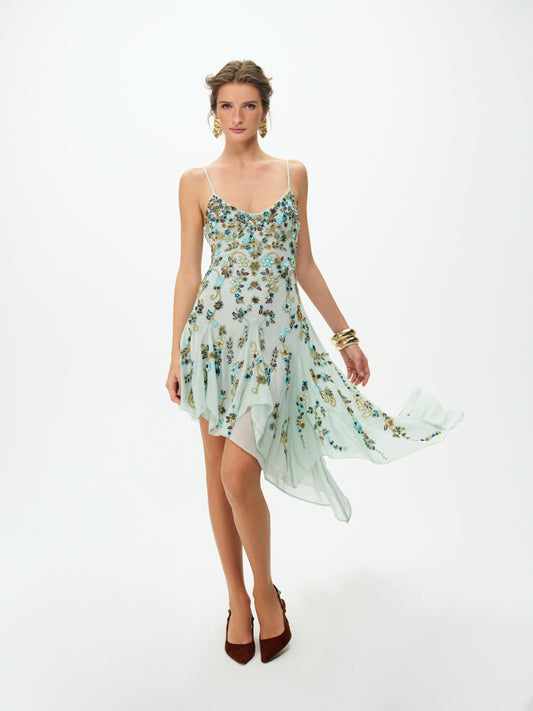 For Love & Lemons Tiffiany Asymmetrical Beaded Mini Dress
