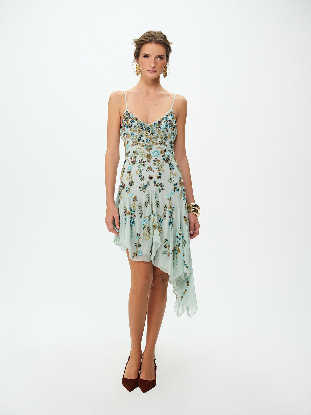 For Love & Lemons Tiffiany Asymmetrical Beaded Mini Dress