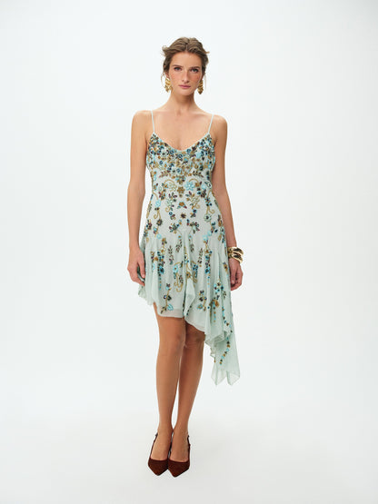 For Love & Lemons Tiffiany Asymmetrical Beaded Mini Dress