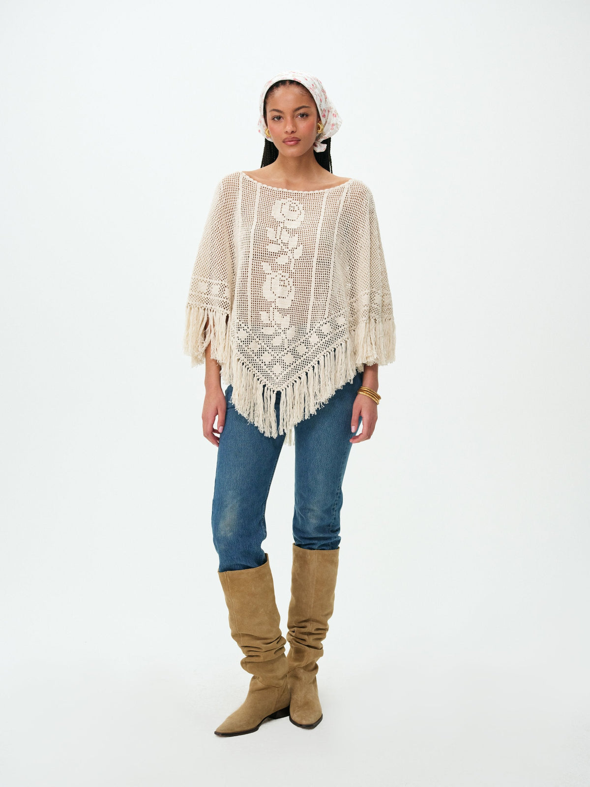 For Love & Lemons Rosewood Crochet Poncho