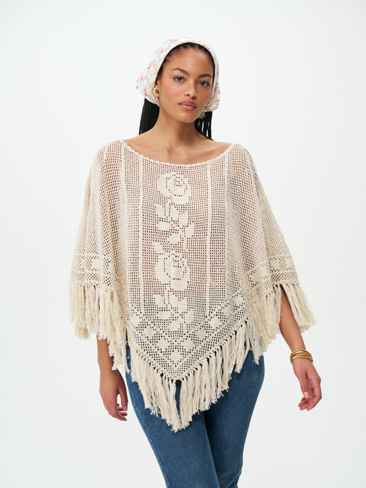 For Love & Lemons Rosewood Crochet Poncho
