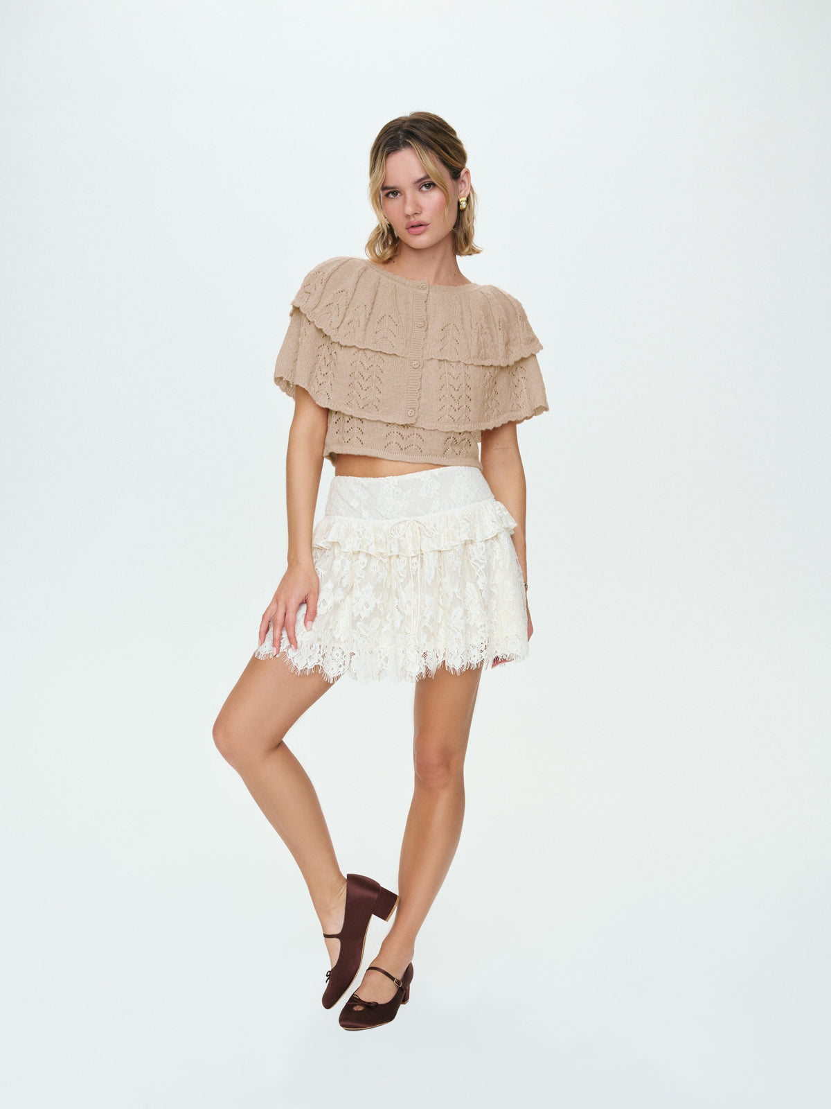 For Love & Lemons Evelyn Crochet Tank and Ruffle Cape