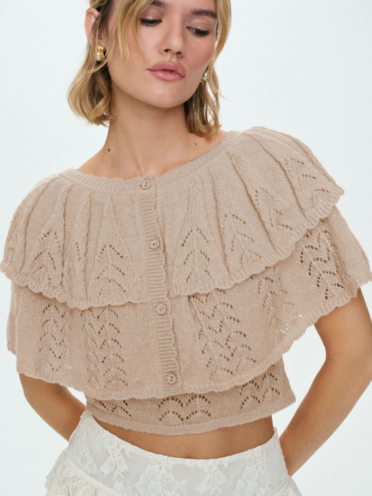 For Love & Lemons Evelyn Crochet Tank and Ruffle Cape