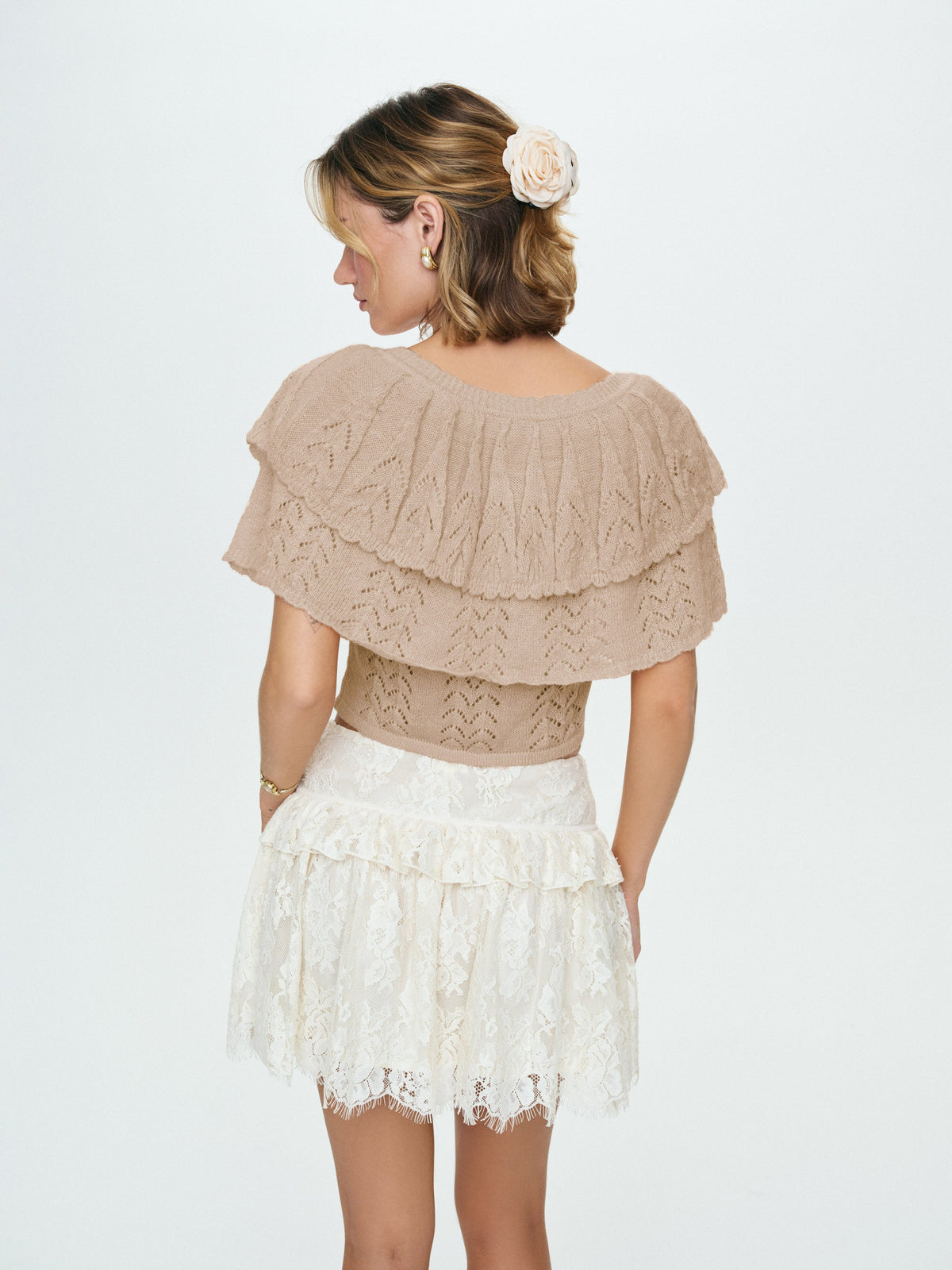 For Love & Lemons Evelyn Crochet Tank and Ruffle Cape