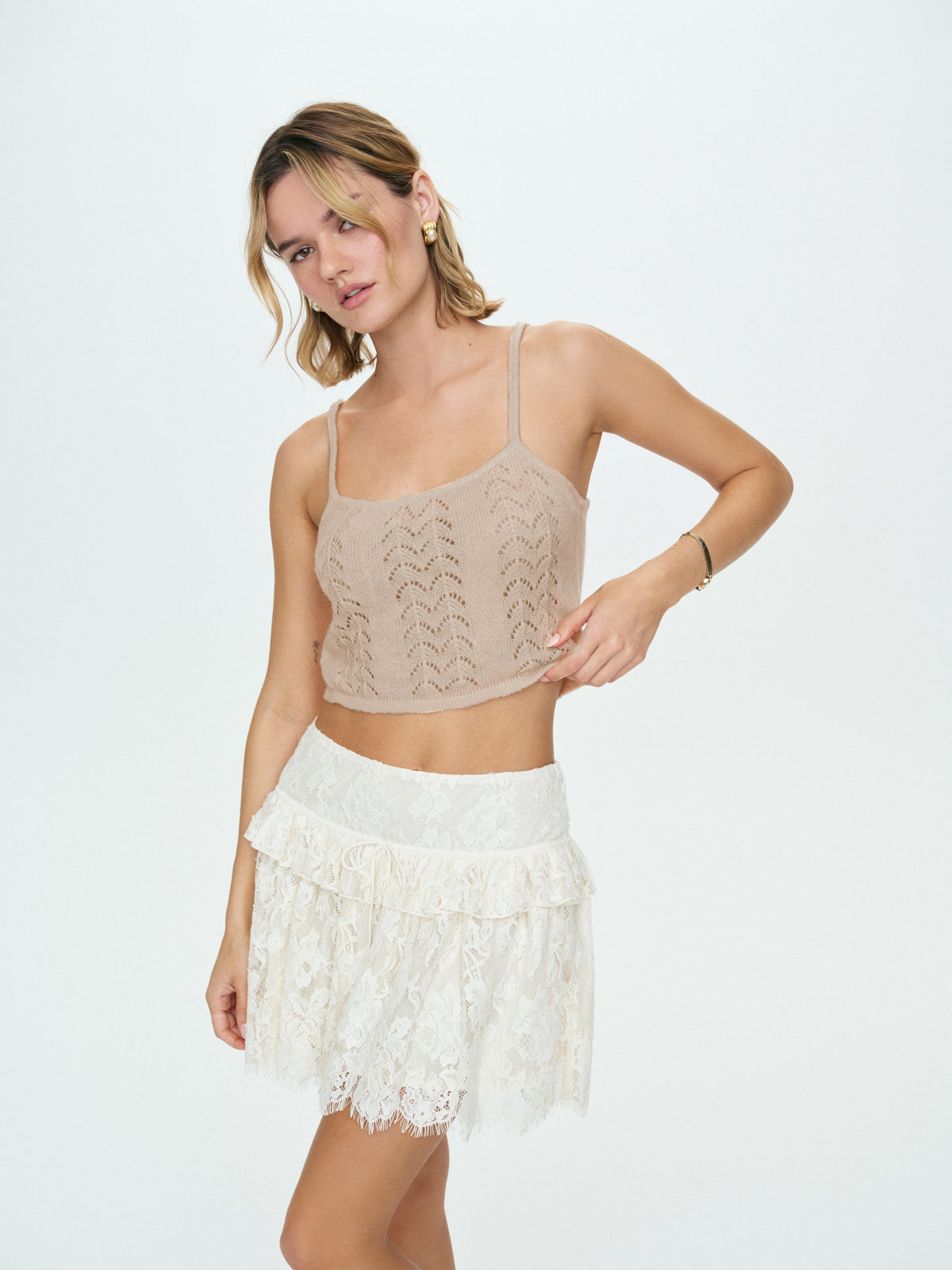 For Love & Lemons Evelyn Crochet Tank and Ruffle Cape