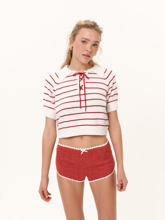 For Love & Lemons Betsy Striped Polo Tee