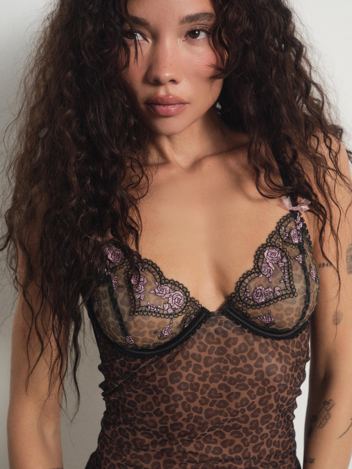 For Love & Lemons Cheetah Hearts Slip Dress