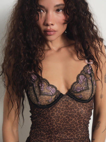 For Love & Lemons Cheetah Hearts Slip Dress