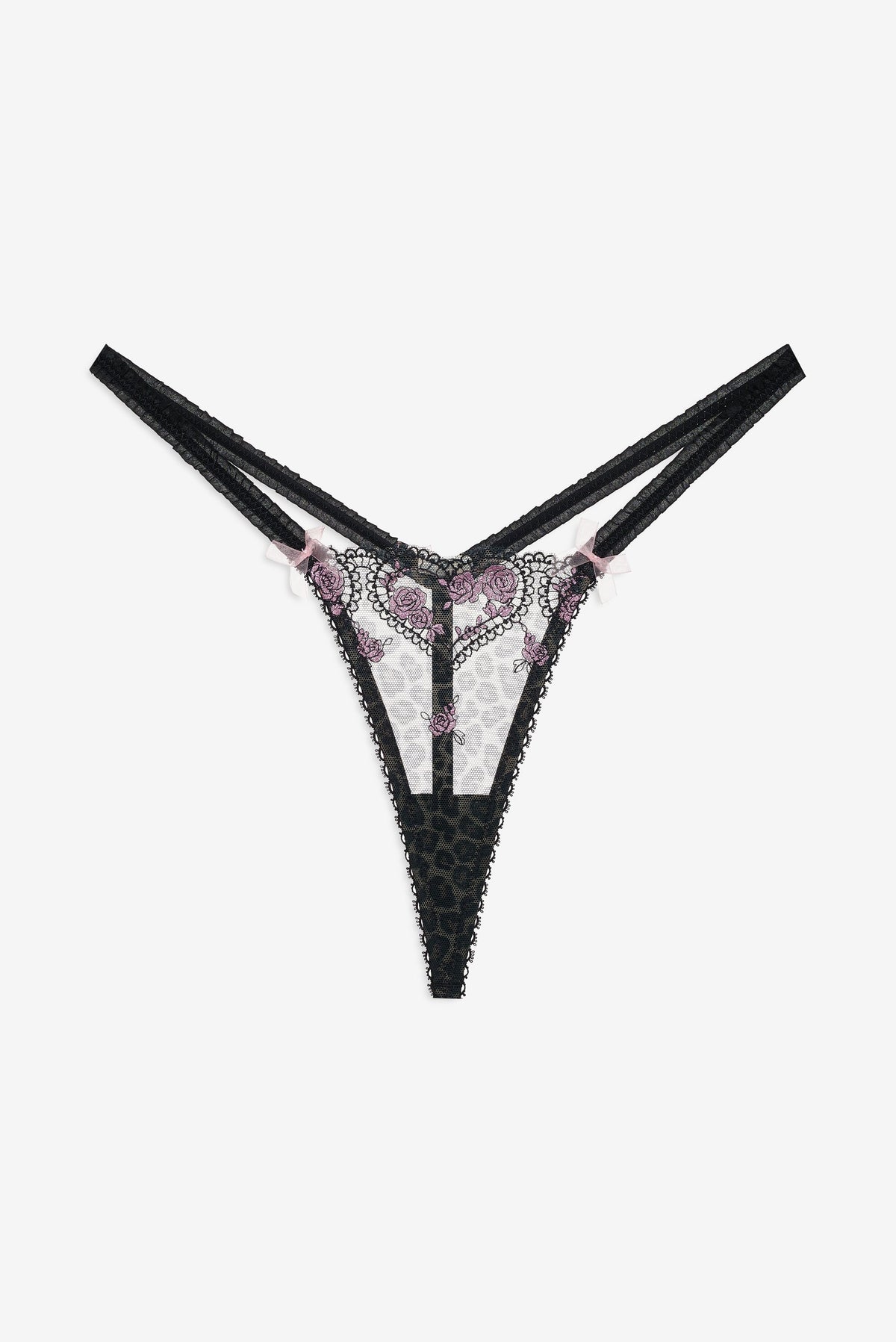 For Love & Lemons Cheetah Hearts Thong Panty