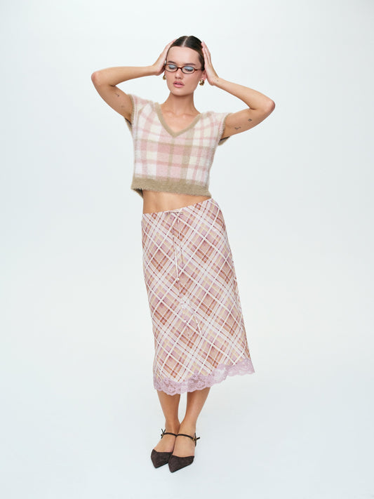 For Love & Lemons Poet Plaid Midi Skirt