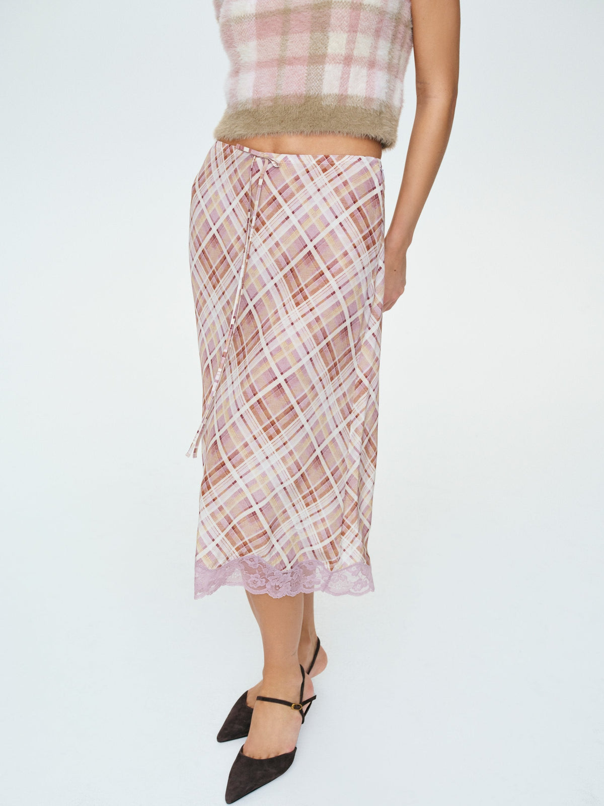 For Love & Lemons Poet Plaid Midi Skirt