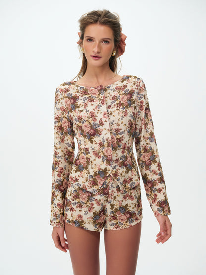 For Love & Lemons Betsy Floral Beaded Shorts
