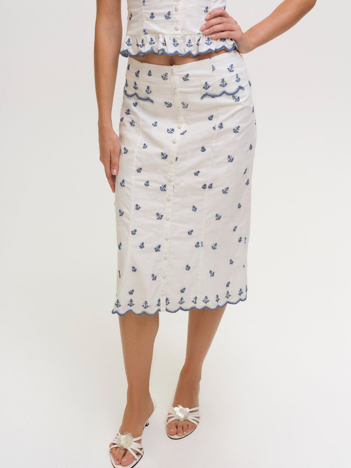 For Love & Lemons Beaded Anchors Midi Skirt