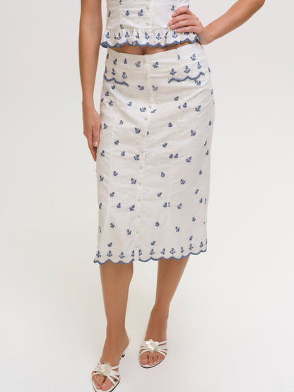 For Love & Lemons Beaded Anchors Midi Skirt