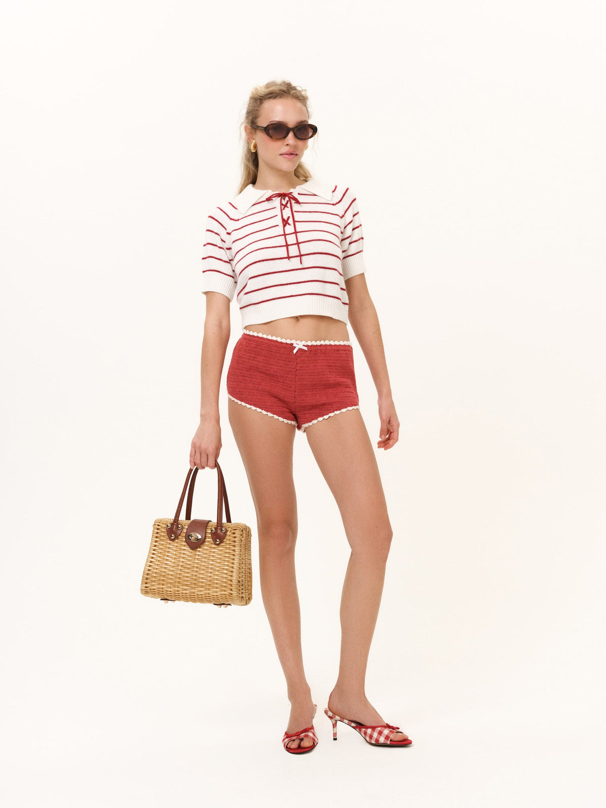 For Love & Lemons Crochet Rugby Micro Shorts