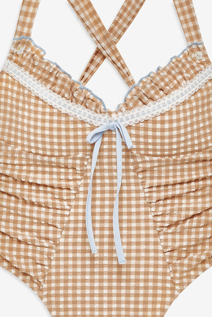 For Love & Lemons Puckered Gingham One Piece