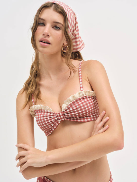 For Love & Lemons Gingham Bandeau Bikini Top