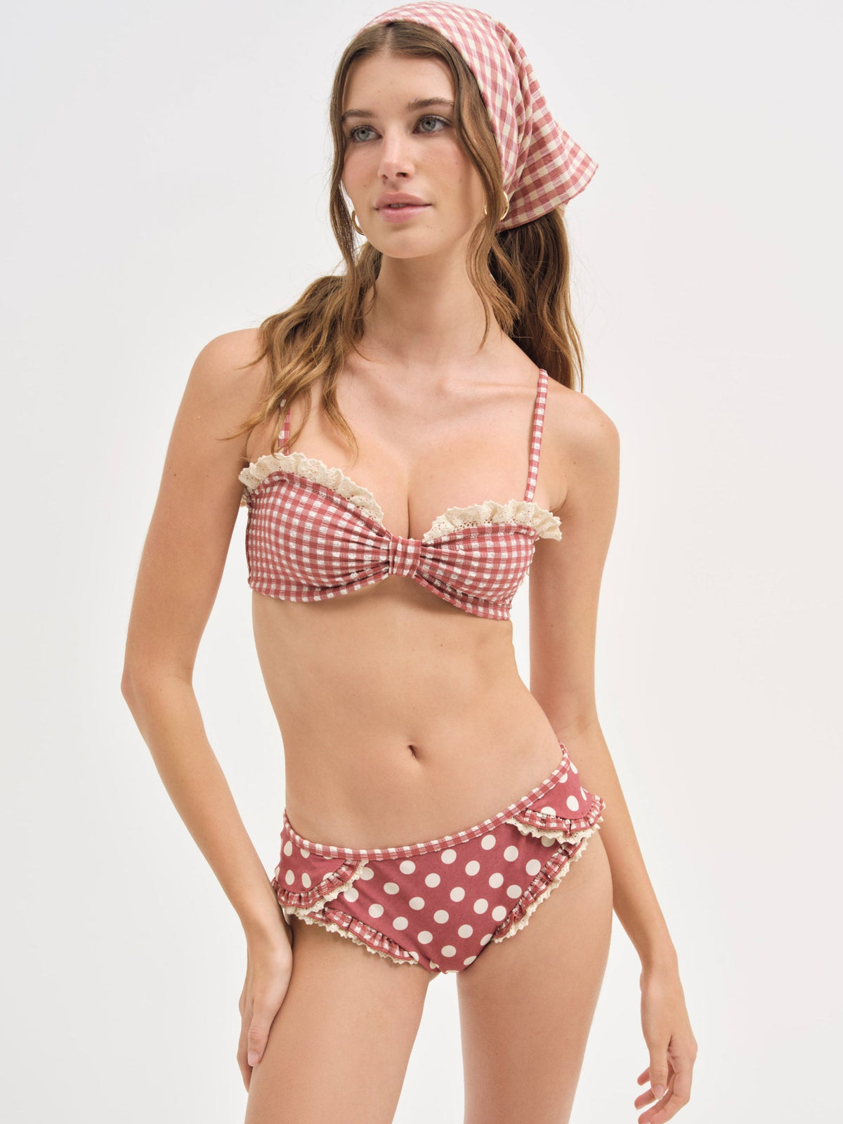 For Love & Lemons Gingham Bandeau Bikini Top