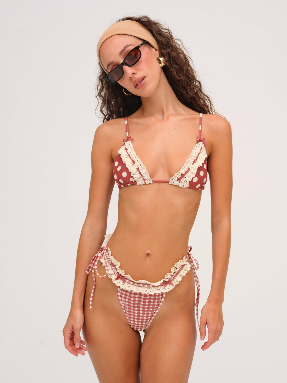 For Love & Lemons Dolly Dot Triangle Bikini Top