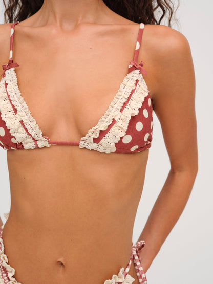 For Love & Lemons Dolly Dot Triangle Bikini Top