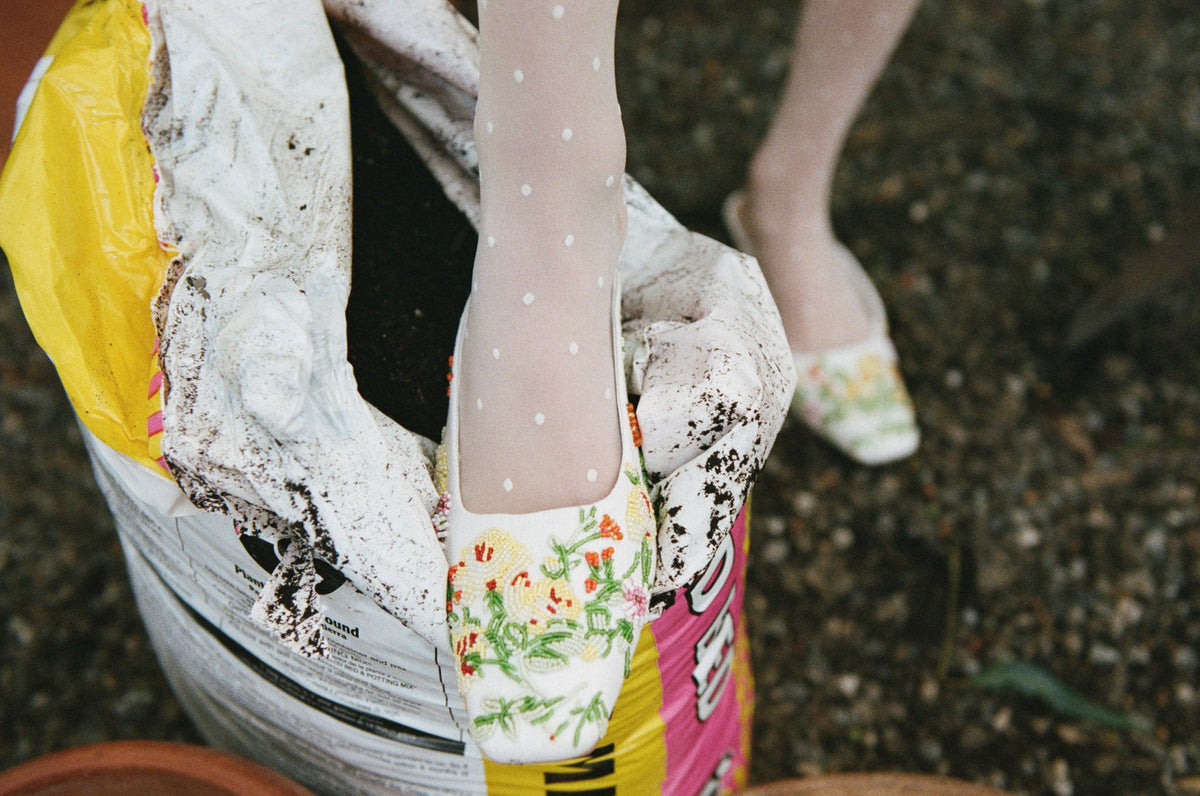 For Love & Lemons Elodie Floral Beaded Mule