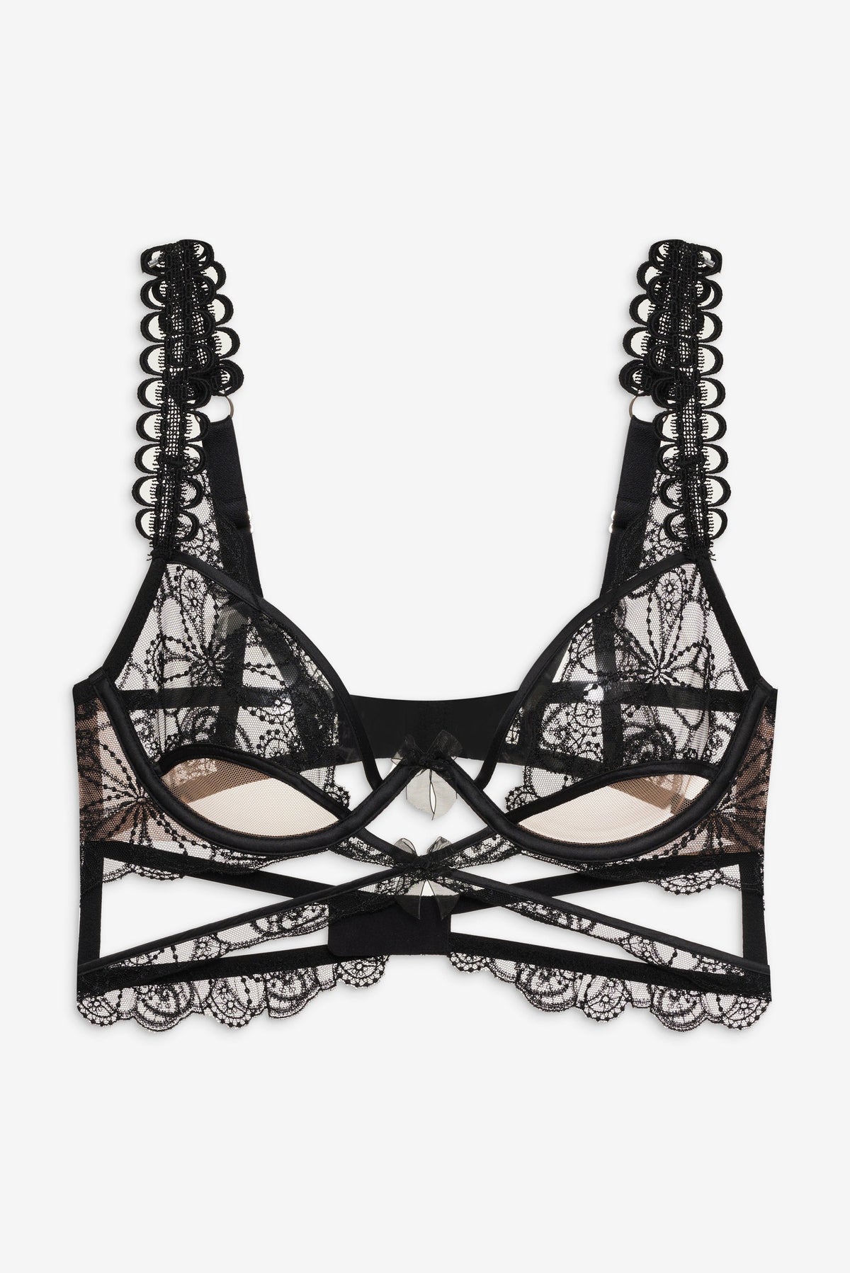 For Love & Lemons Swirly Floral Embroidered Bra