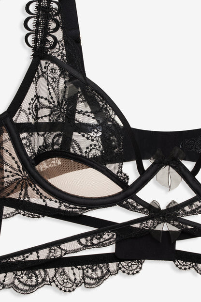 For Love & Lemons Swirly Floral Embroidered Bra