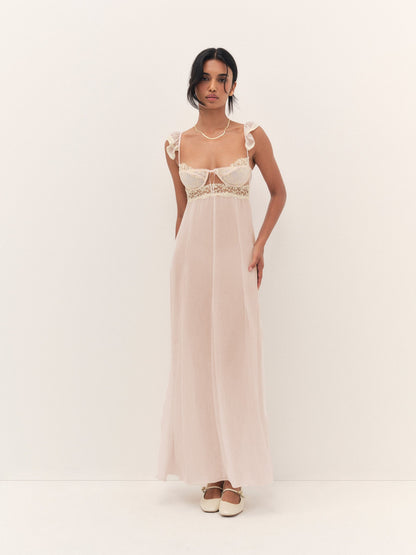 For Love & Lemons Gilded Lace Maxi Slip Dress