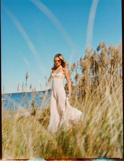 For Love & Lemons Gilded Lace Maxi Slip Dress