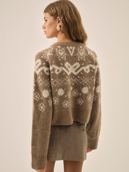For Love & Lemons Arabella Intarsia Crewneck  Cardigan