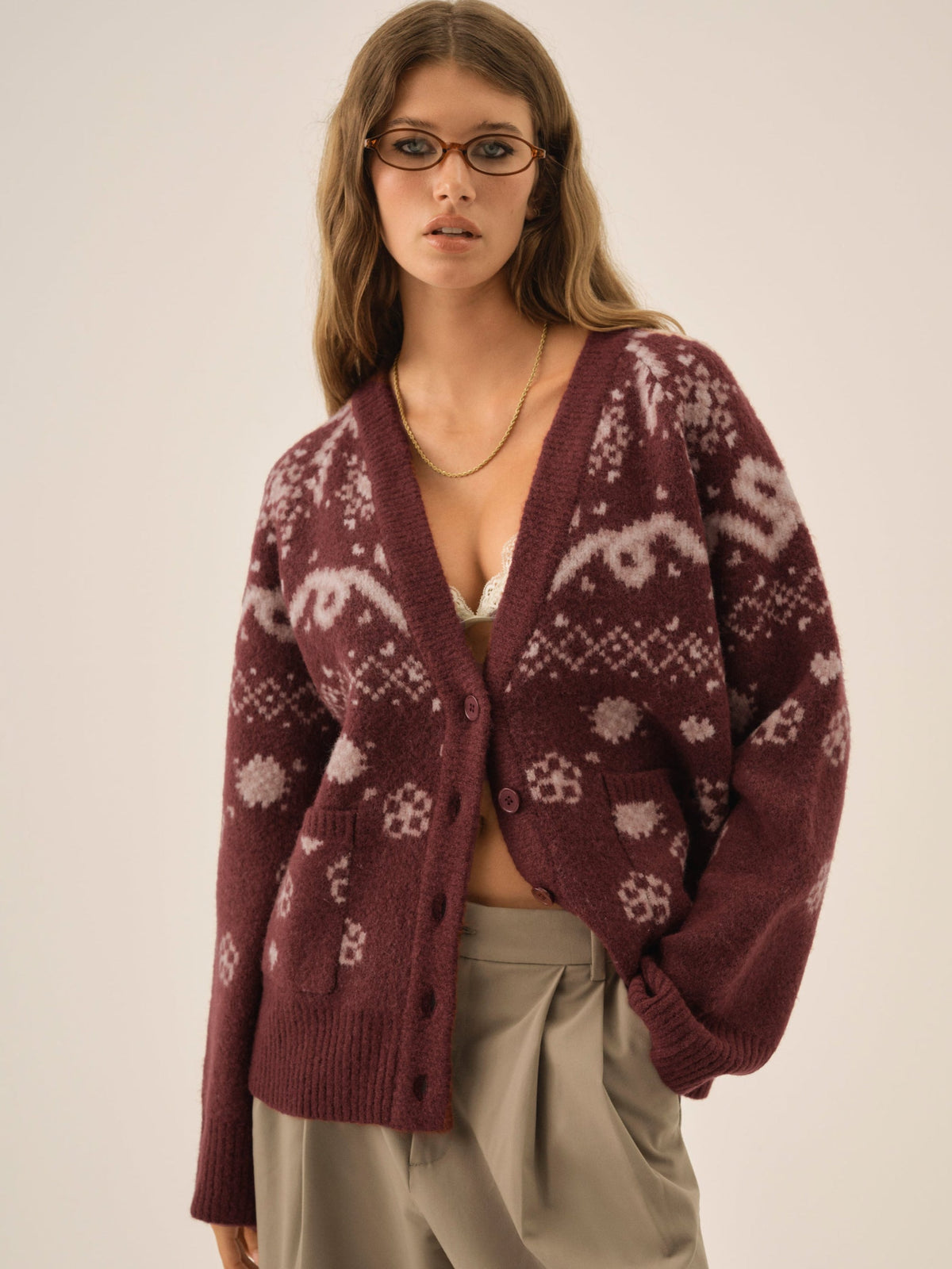 For Love & Lemons Arabella Intarsia Chunky Cardigan