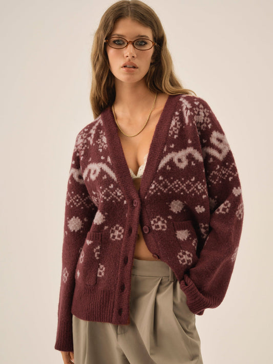 For Love & Lemons Arabella Intarsia Chunky Cardigan