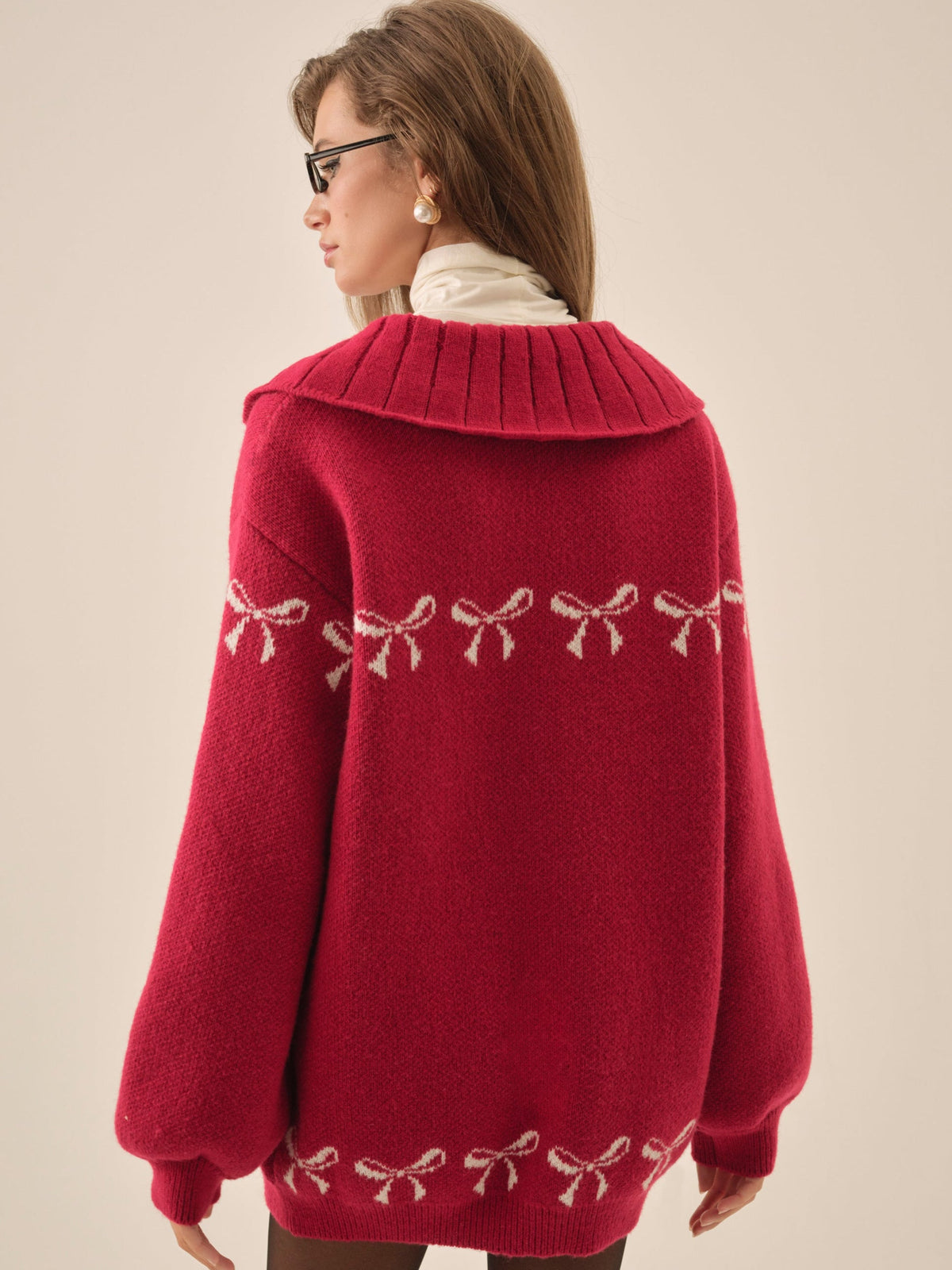 For Love & Lemons Bow Intarsia Knit Sweater