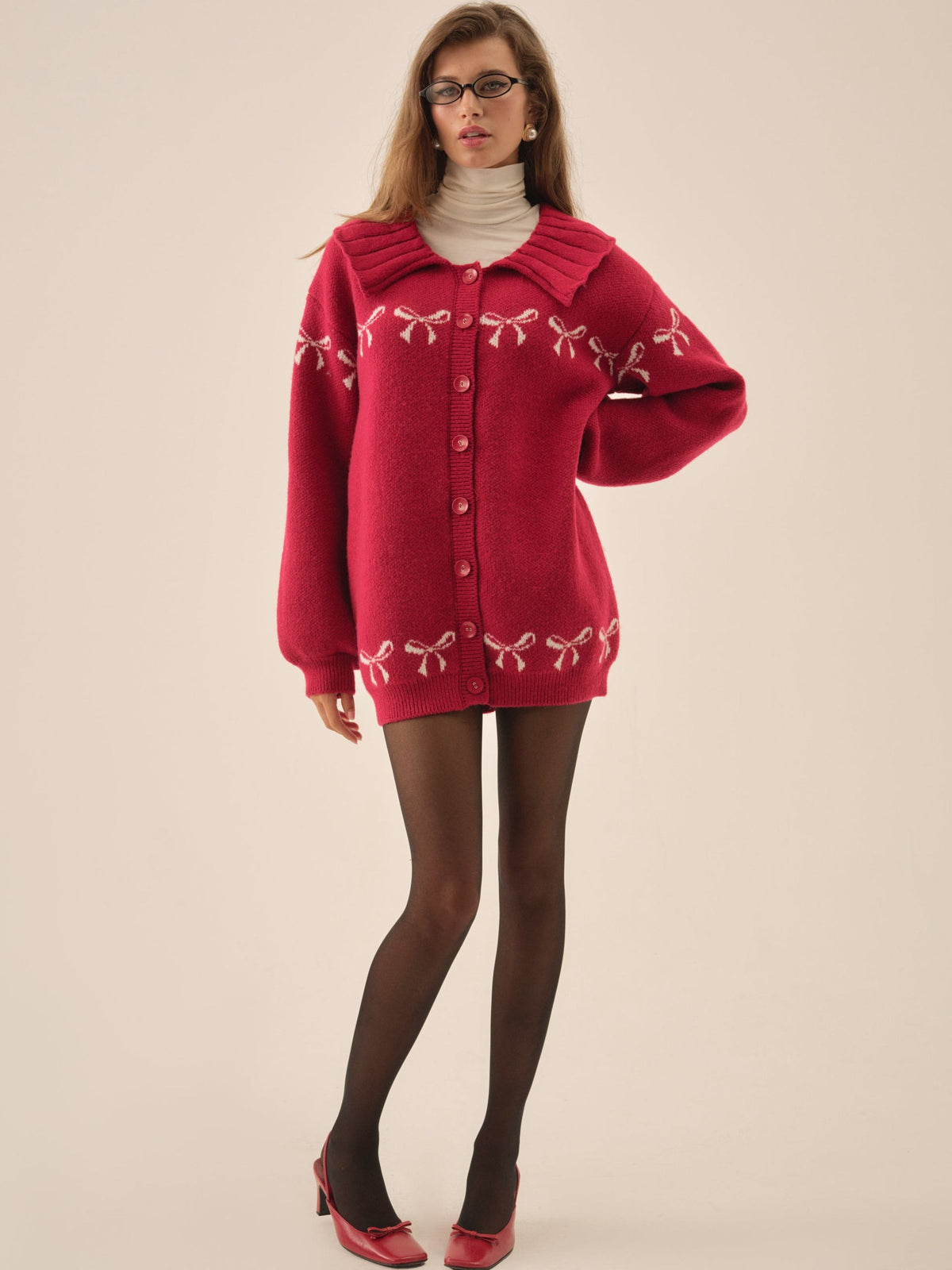 For Love & Lemons Bow Intarsia Knit Sweater