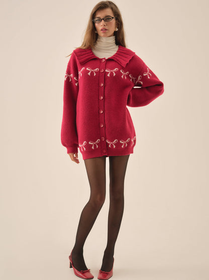For Love & Lemons Bow Intarsia Knit Sweater