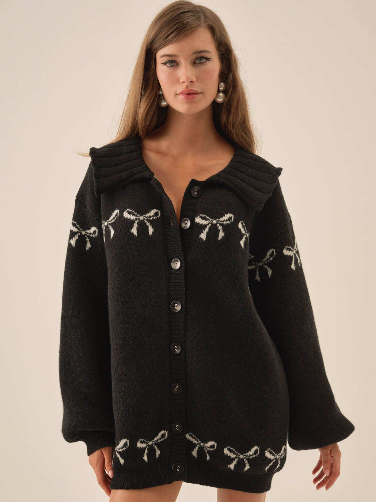 For Love & Lemons Bow Intarsia Knit Sweater
