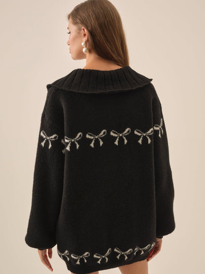 For Love & Lemons Bow Intarsia Knit Sweater