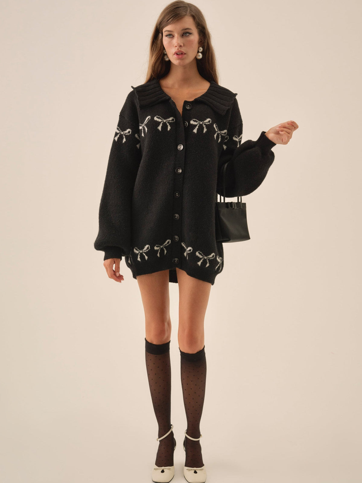 For Love & Lemons Bow Intarsia Knit Sweater