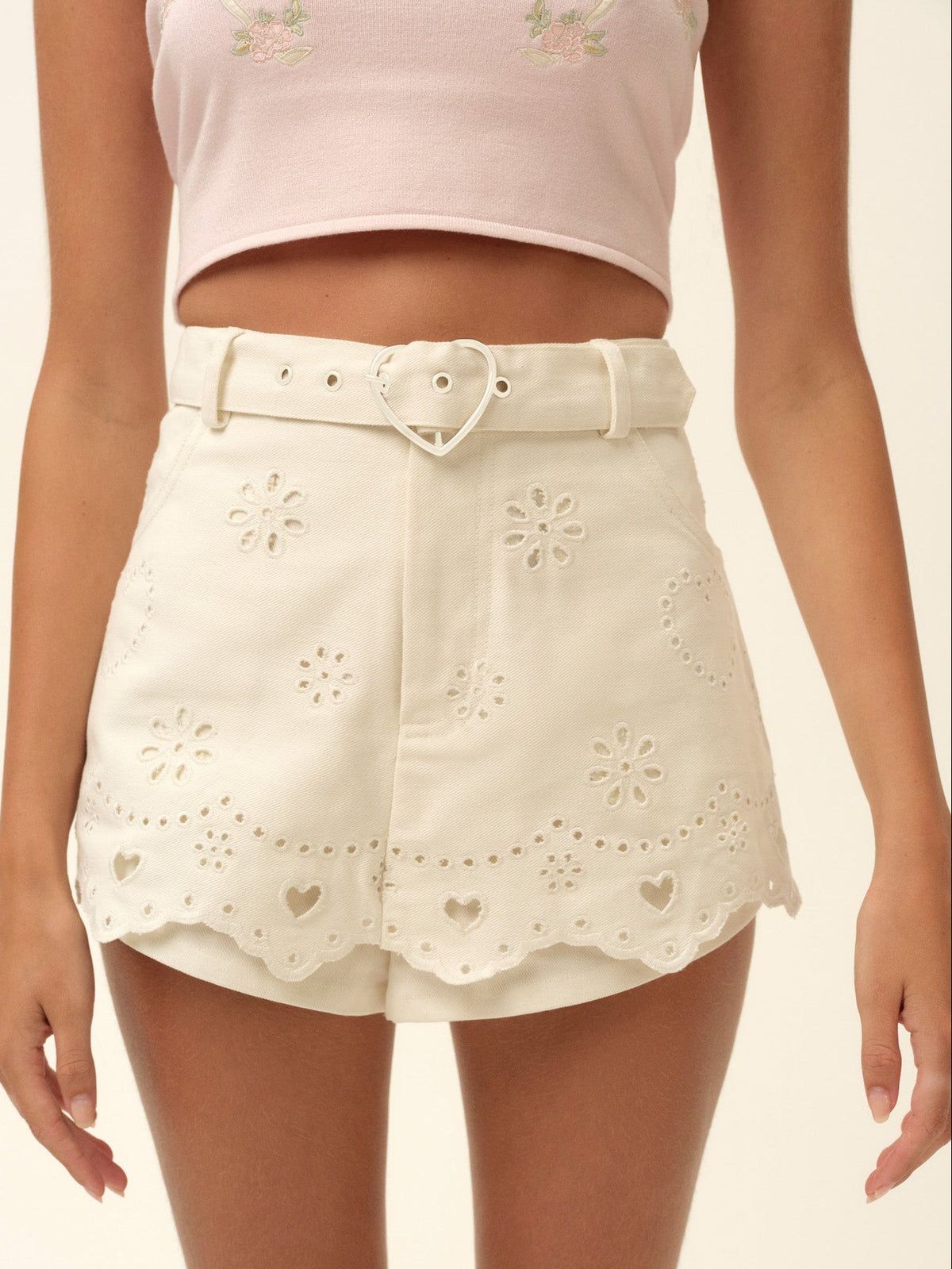 For Love & Lemons Heart Eyelet Denim Skort