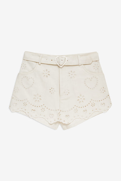 For Love & Lemons Heart Eyelet Denim Skort